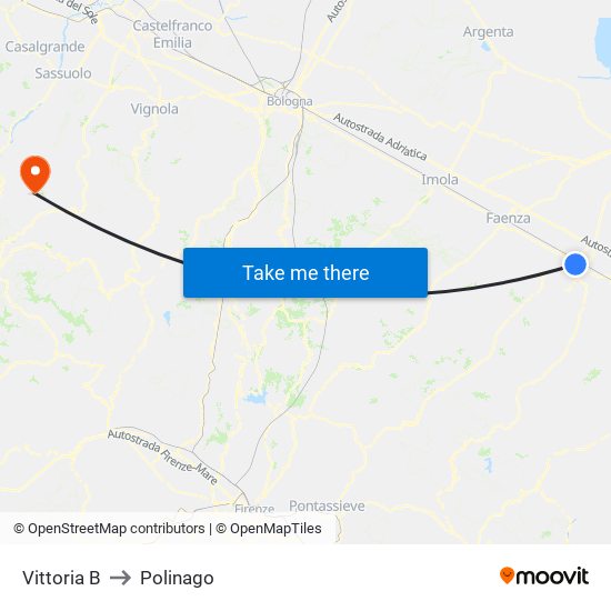 Vittoria B to Polinago map