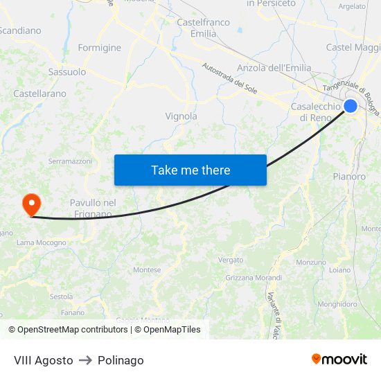 VIII Agosto to Polinago map