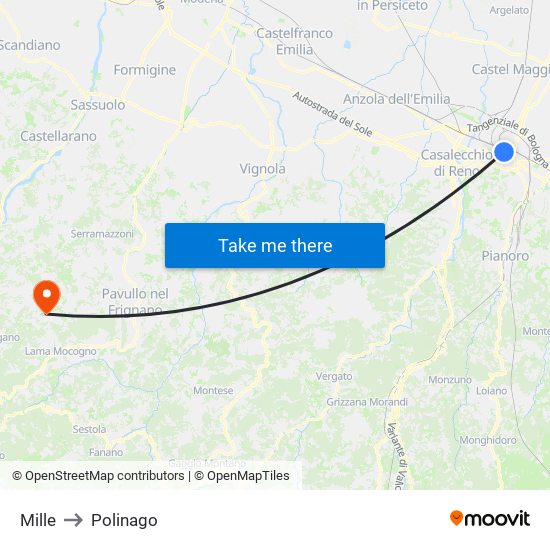 Mille to Polinago map