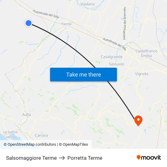 Salsomaggiore Terme to Porretta Terme map