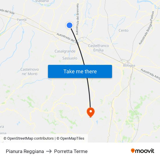 Pianura Reggiana to Porretta Terme map