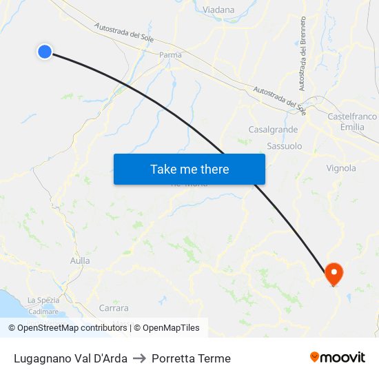 Lugagnano Val D'Arda to Porretta Terme map