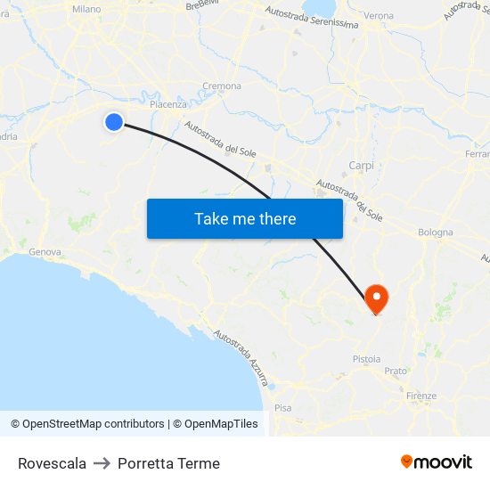 Rovescala to Porretta Terme map