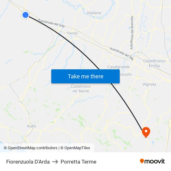 Fiorenzuola D'Arda to Porretta Terme map