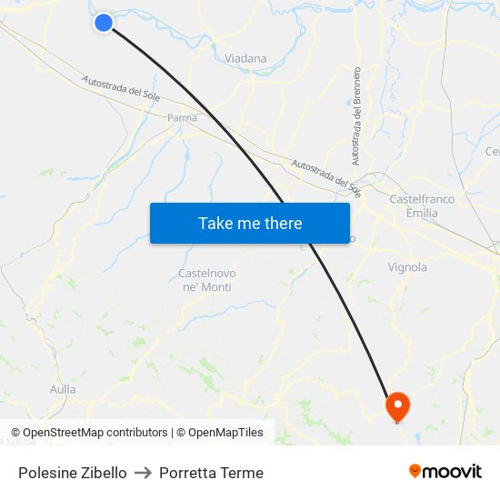 Polesine Zibello to Porretta Terme map