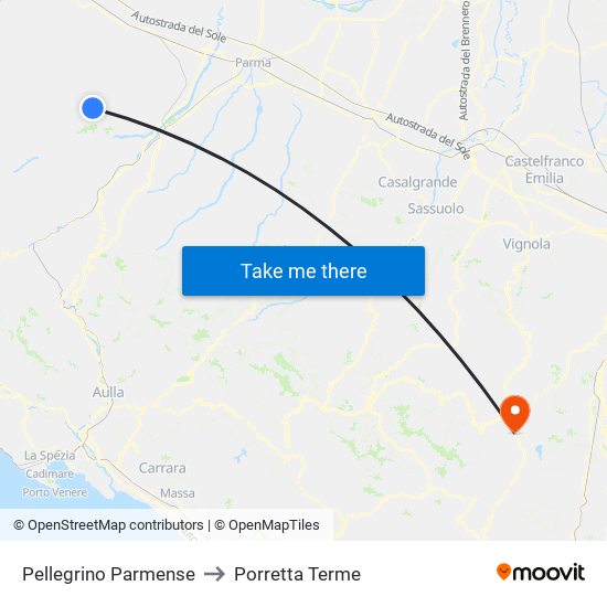 Pellegrino Parmense to Porretta Terme map