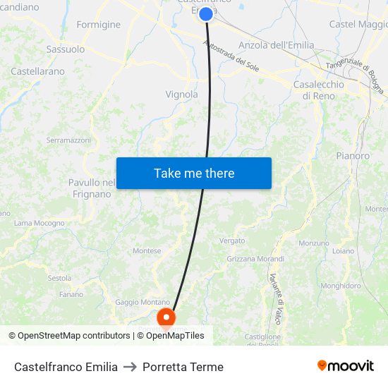 Castelfranco Emilia to Porretta Terme map