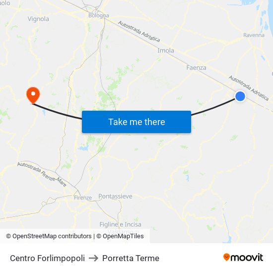 Centro Forlimpopoli to Porretta Terme map