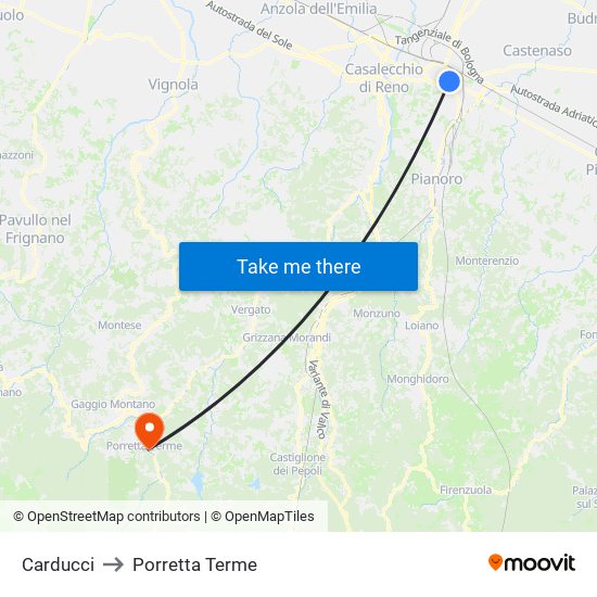 Carducci to Porretta Terme map