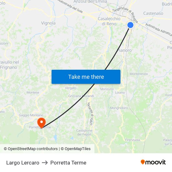 Largo Lercaro to Porretta Terme map