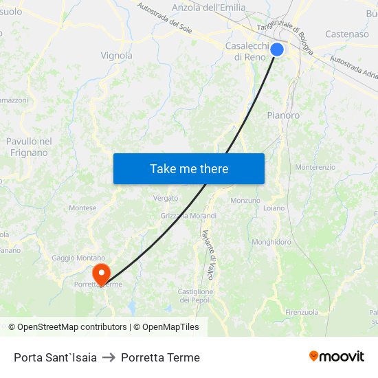 Porta Sant`Isaia to Porretta Terme map