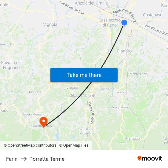 Farini to Porretta Terme map