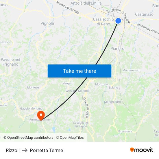 Rizzoli to Porretta Terme map