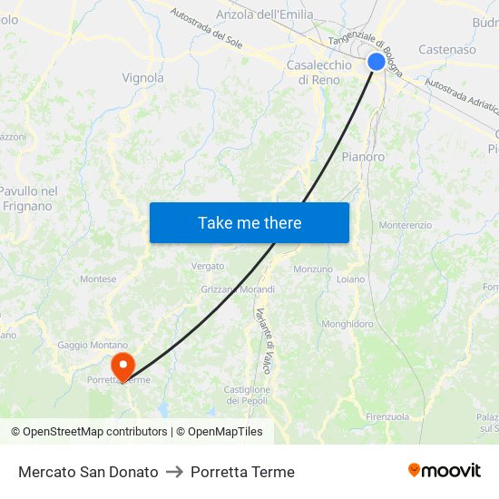 Mercato San Donato to Porretta Terme map