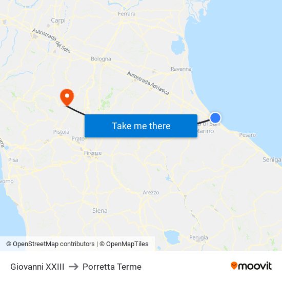 Giovanni XXIII to Porretta Terme map