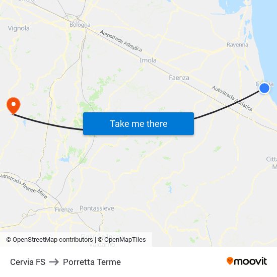 Cervia FS to Porretta Terme map