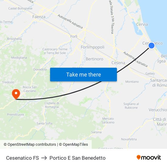 Cesenatico FS to Portico E San Benedetto map