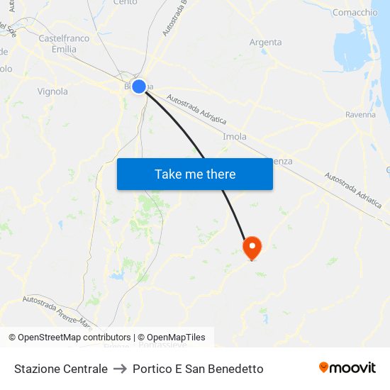 Stazione Centrale to Portico E San Benedetto map