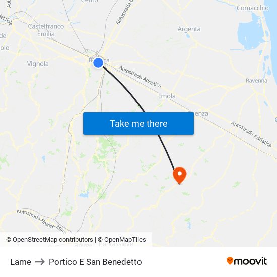 Lame to Portico E San Benedetto map