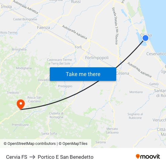 Cervia FS to Portico E San Benedetto map