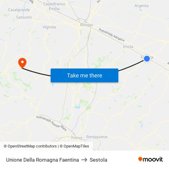 Unione Della Romagna Faentina to Sestola map