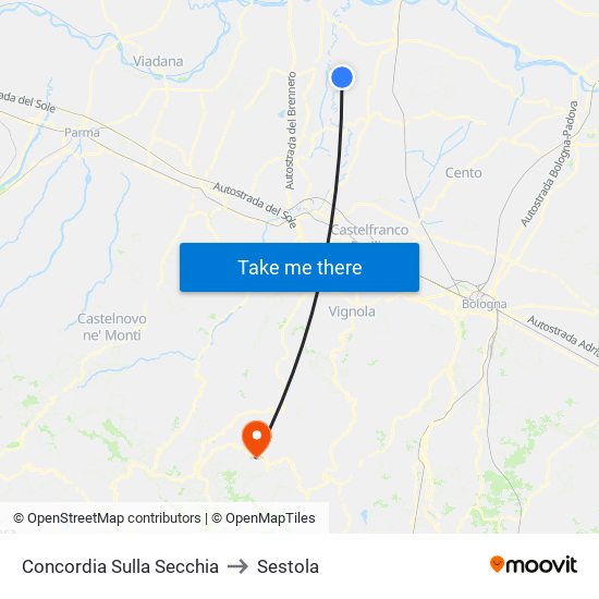 Concordia Sulla Secchia to Sestola map