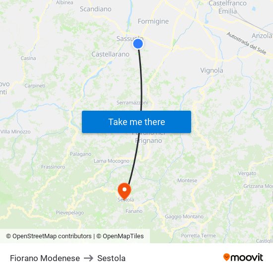 Fiorano Modenese to Sestola map