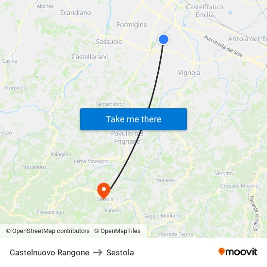 Castelnuovo Rangone to Sestola map