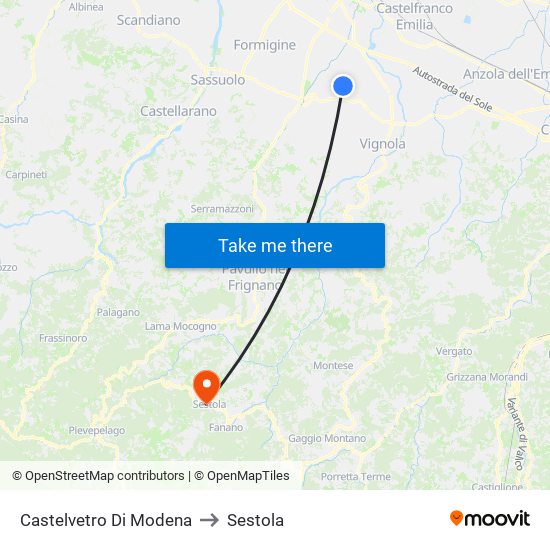 Castelvetro Di Modena to Sestola map