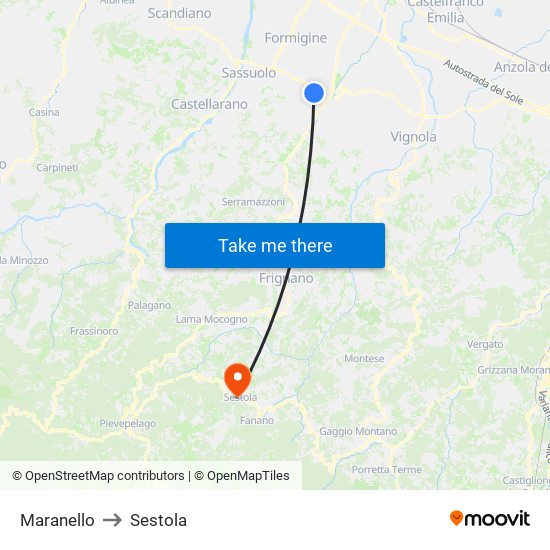 Maranello to Sestola map