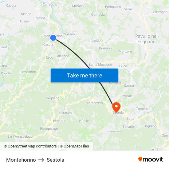 Montefiorino to Sestola map