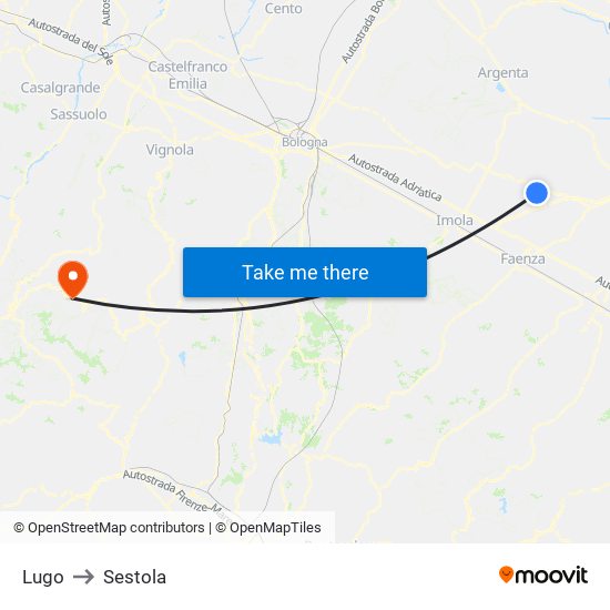 Lugo to Sestola map
