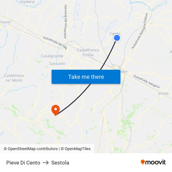 Pieve Di Cento to Sestola map