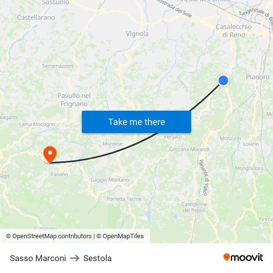 Sasso Marconi to Sestola map