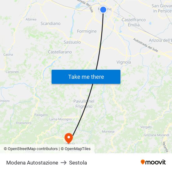 Modena  Autostazione to Sestola map