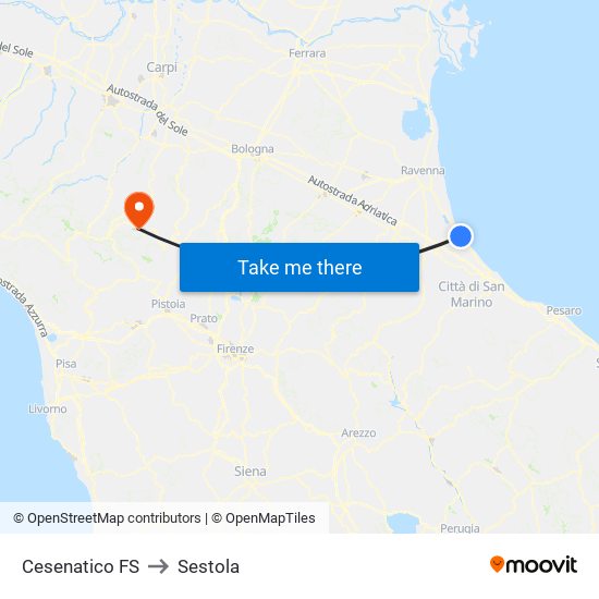 Cesenatico FS to Sestola map