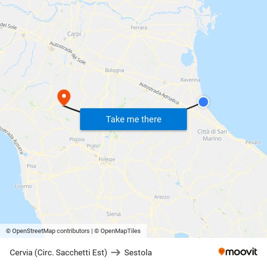 Cervia (Circ. Sacchetti Est) to Sestola map