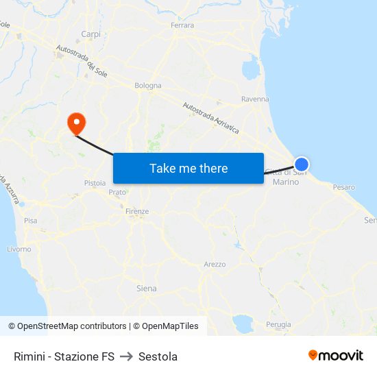 Rimini - Stazione FS to Sestola map