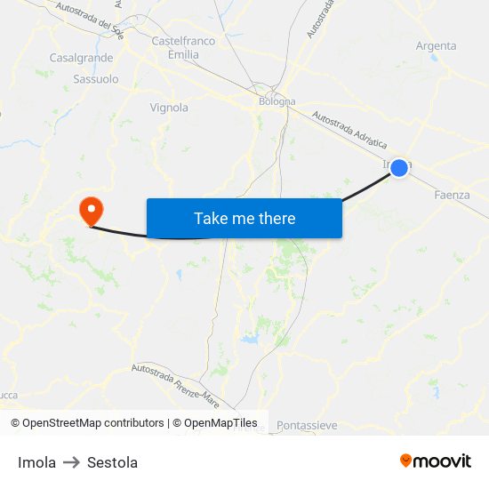 Imola to Sestola map