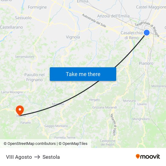 VIII Agosto to Sestola map