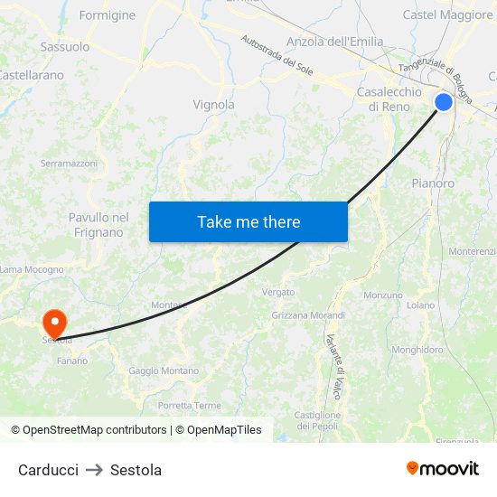 Carducci to Sestola map