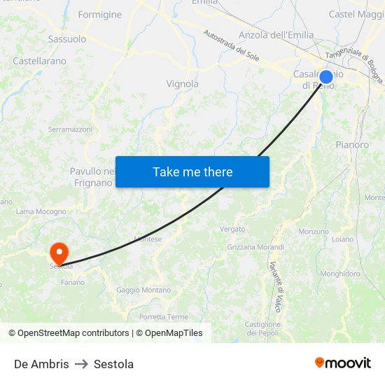 De Ambris to Sestola map