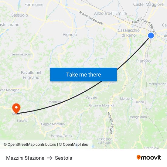 Mazzini Stazione to Sestola map