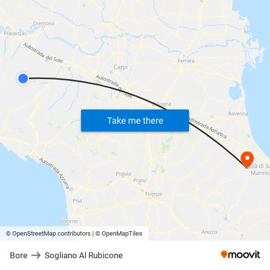 Bore to Sogliano Al Rubicone map