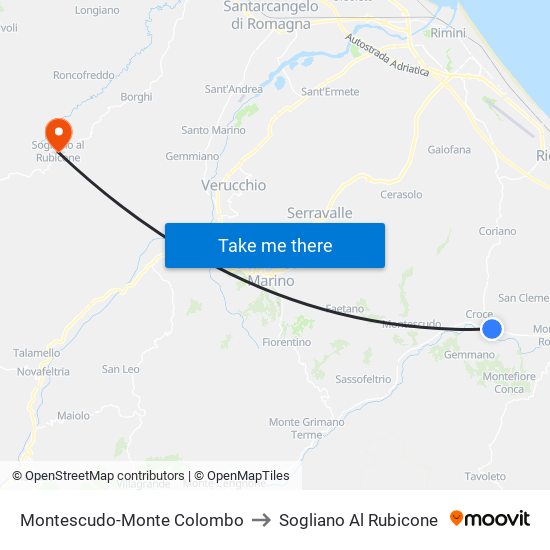 Montescudo-Monte Colombo to Sogliano Al Rubicone map