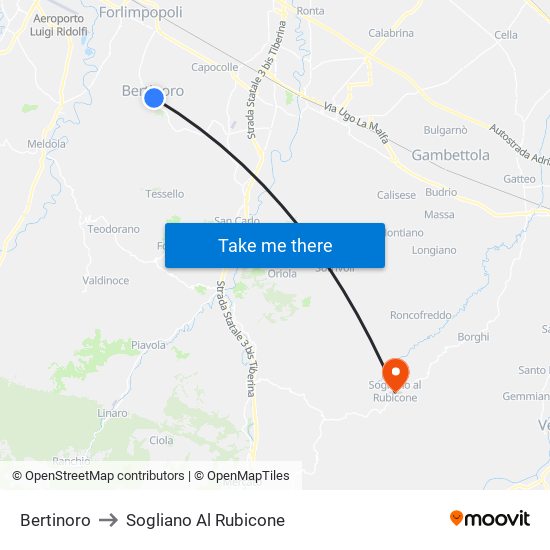Bertinoro to Sogliano Al Rubicone map
