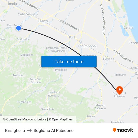 Brisighella to Sogliano Al Rubicone map