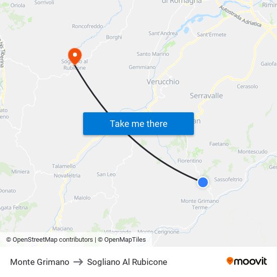 Monte Grimano to Sogliano Al Rubicone map