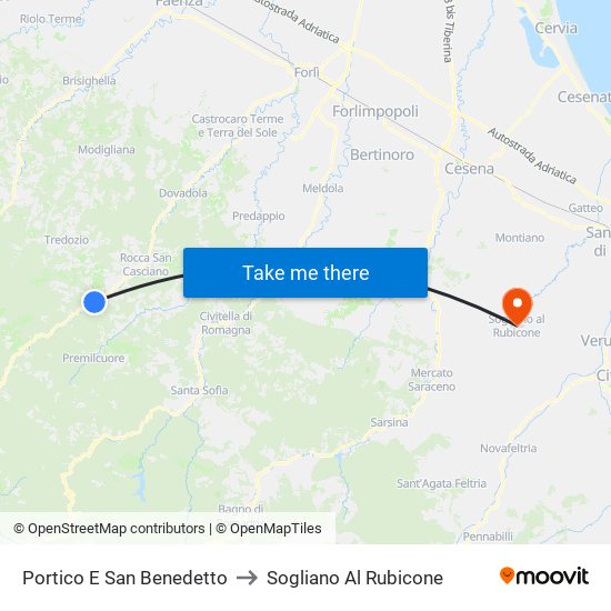 Portico E San Benedetto to Sogliano Al Rubicone map