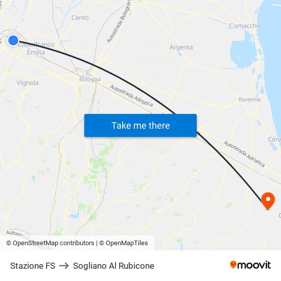 Stazione FS to Sogliano Al Rubicone map